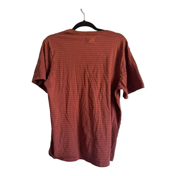 Pact Men's Striped Shirt Brick Red Soft Organic Cotton Size Large V Neck - Picture 2 of 4
